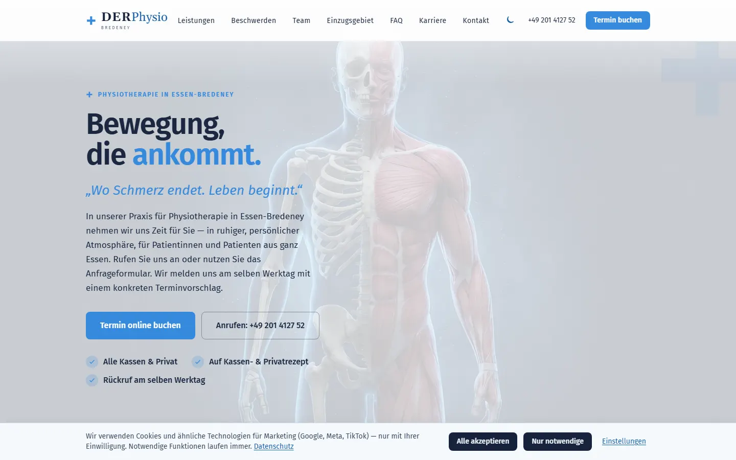 Startseite der Website von DER Physio Bredeney