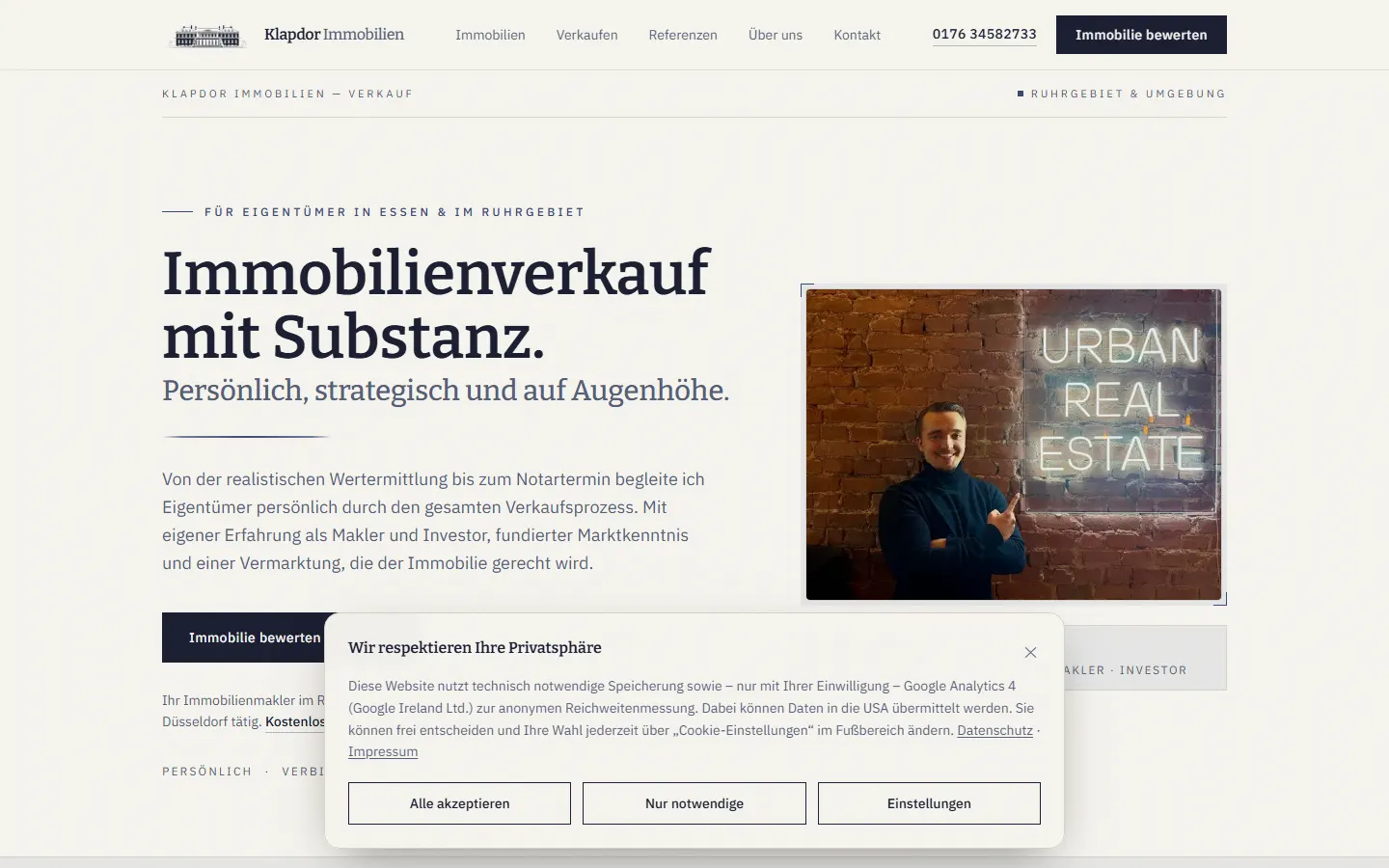 Startseite der Website von Klapdor Immobilien